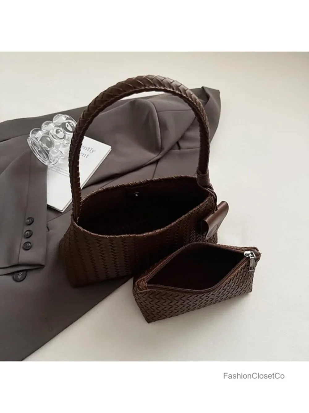 Faux Leather Woven Hobo Bag Shoulder Tote Purse Slouchy Handbag Work Travel